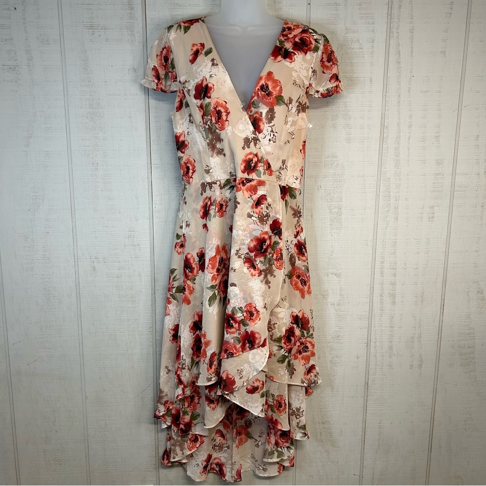 Soieblue Floral‎ Dress Size L High Low Hem Tiered Ruffles Fairy Coquette Flowy